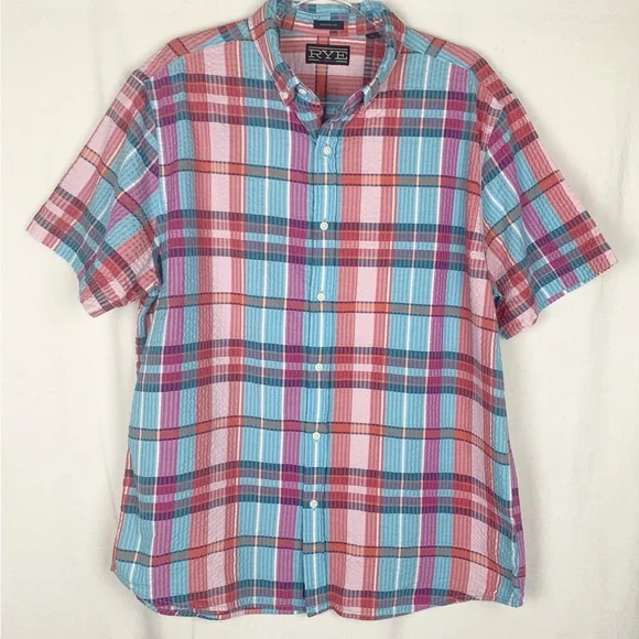 Rye by Hawker Rye Seersucker Plaid Button Front Short Sleeve size XL - Picture 1 of 11